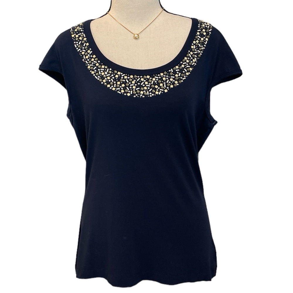 St. John Navy Top with Gold Embellishments